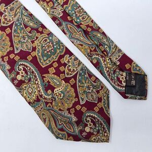 GIVENCHY GENTLEMAN PARIS SILK TIE BURGUNDY GREEN GOLD PAISLEY SMOOTH 3.5" X 56"